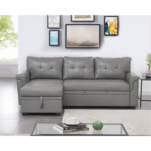 Ebern Designs Fane 84 in Air Leather Sleeper Sofa Reversible Couch Pull